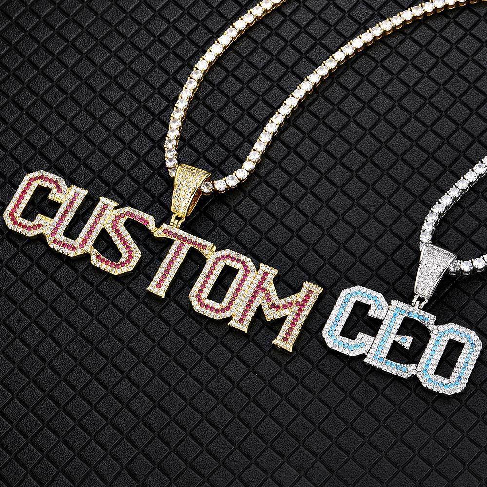 Colorful Zircon Letter Pendant Necklace with Letter Combination for Men | Caratix Jewelry - CaratixJewelry